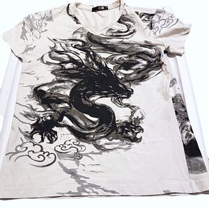 Dragon Print V-Neck Stretchy T-Shirt